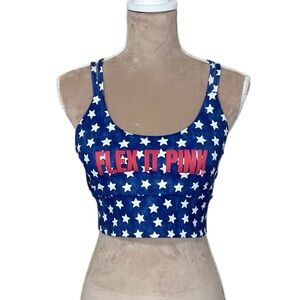 EUC Flex It Pink White Stars Print Sports Bra (AA)